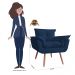 Combo 02 Poltronas Decorativa Opalla Pés Palito Suede Azul Marinho - DS Estofados