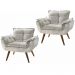 Combo 02 Poltronas Decorativa Opalla Pés Palito Suede Bege - DS Estofados