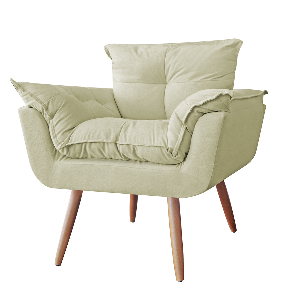 Combo 02 Poltronas Decorativa Opalla Pés Palito Suede Bege - DS Estofados