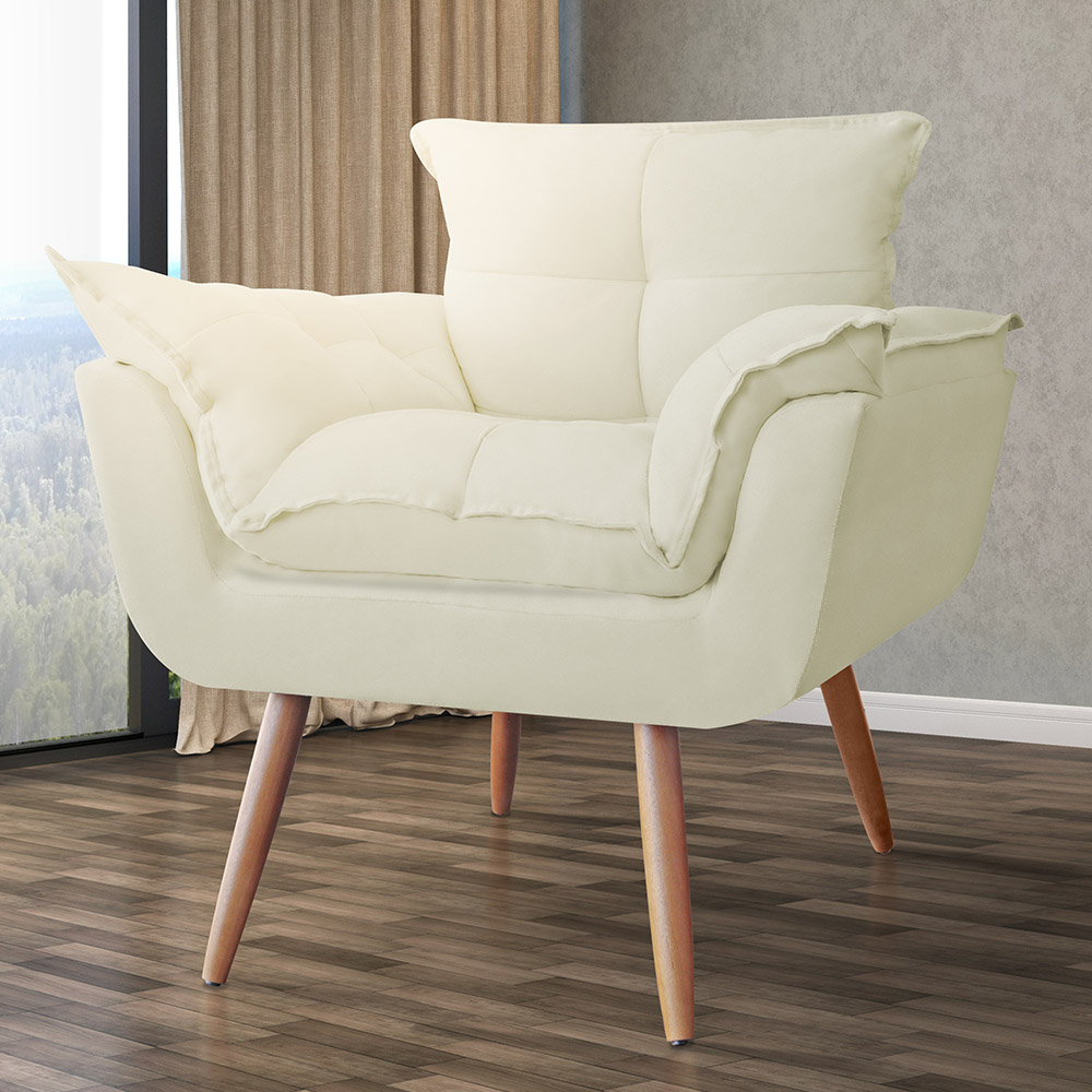Combo 02 Poltronas Decorativa Opalla Pés Palito Suede Bege - DS Estofados