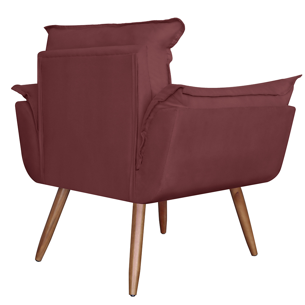 Combo 02 Poltronas Decorativa Opalla Pés Palito Suede Bordô - DS Estofados