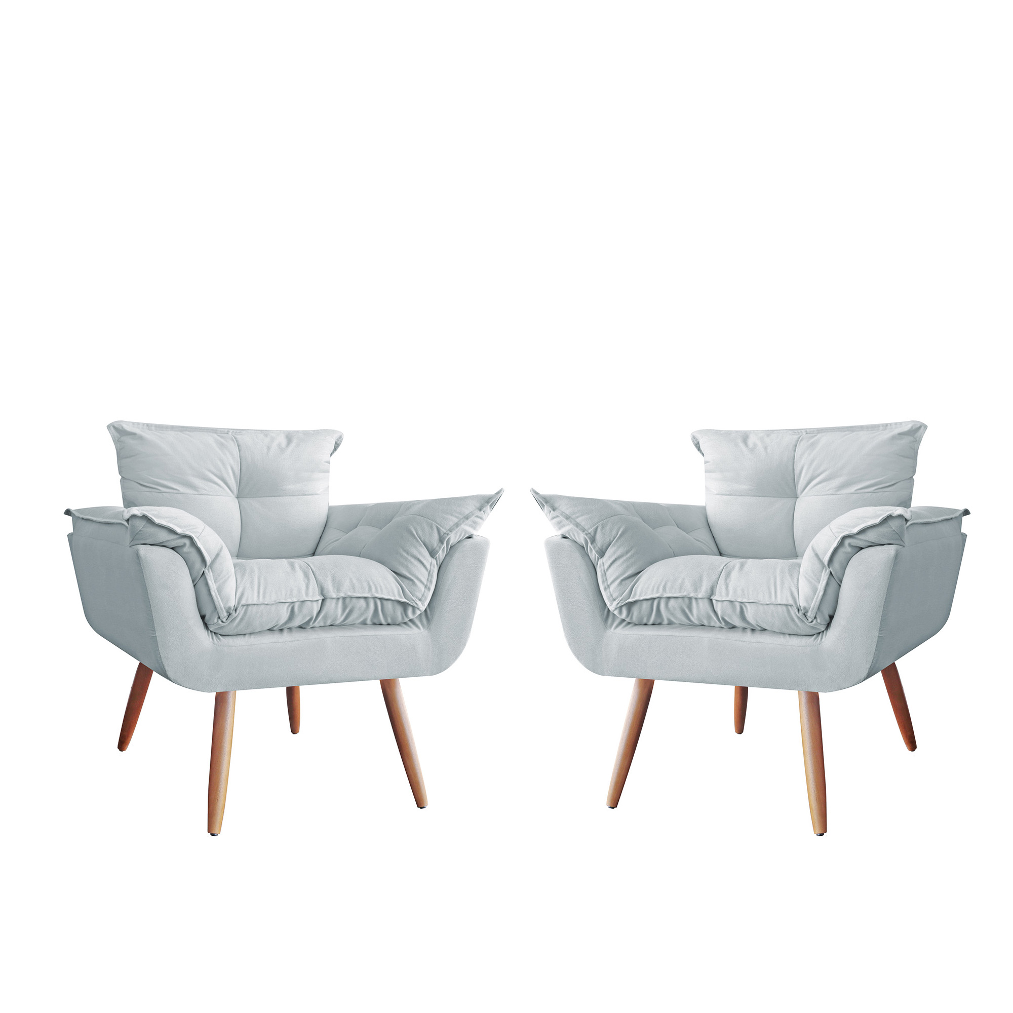 Combo 02 Poltronas Decorativa Opalla Pés Palito Suede Branco - DS Estofados