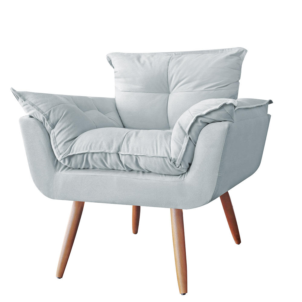 Combo 02 Poltronas Decorativa Opalla Pés Palito Suede Branco - DS Estofados