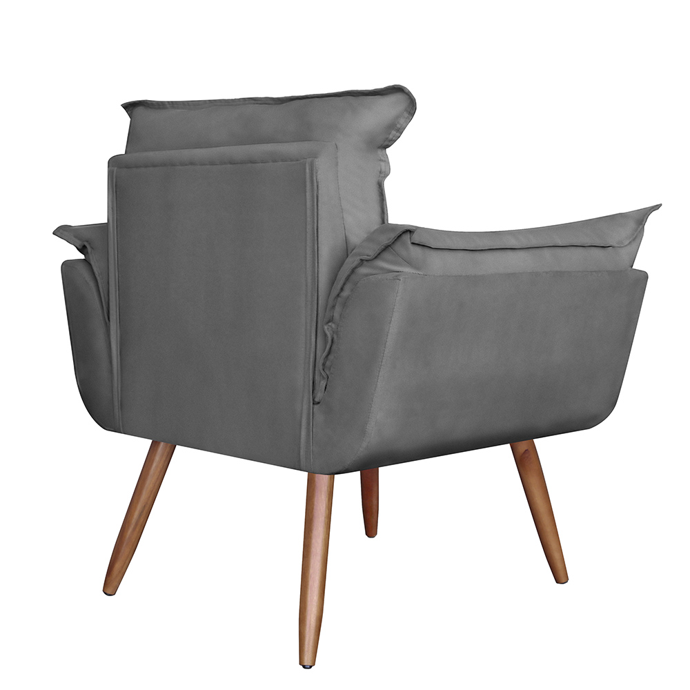 Combo 02 Poltronas Decorativa Opalla Pés Palito Suede Cinza - DS Estofados