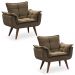 Combo 02 Poltronas Decorativa Opalla Pés Palito Suede Marrom - DS Estofados