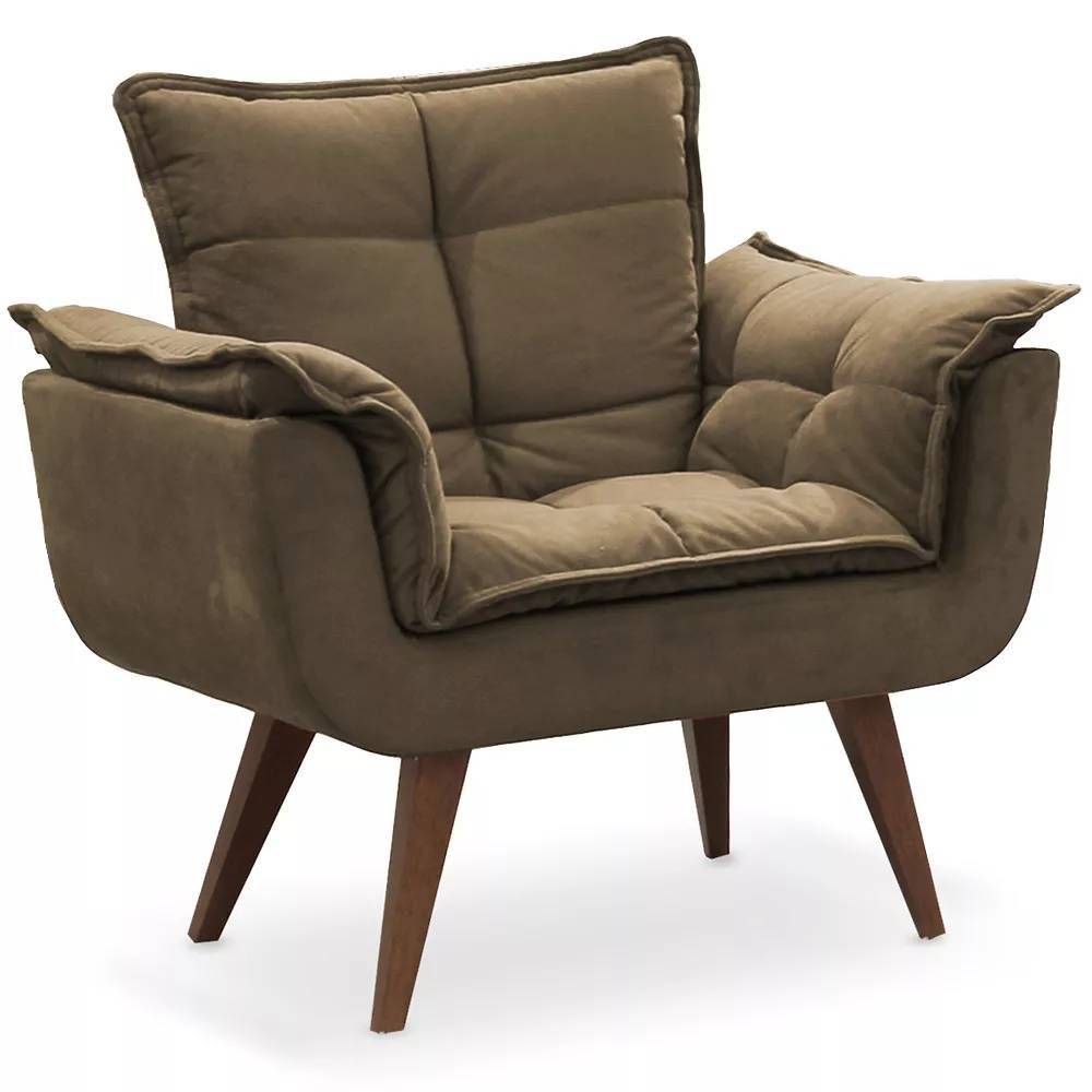 Combo 02 Poltronas Decorativa Opalla Pés Palito Suede Marrom - DS Estofados