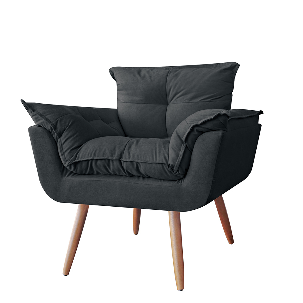 Combo 02 Poltronas Decorativa Opalla Pés Palito Suede Preto - DS Estofados