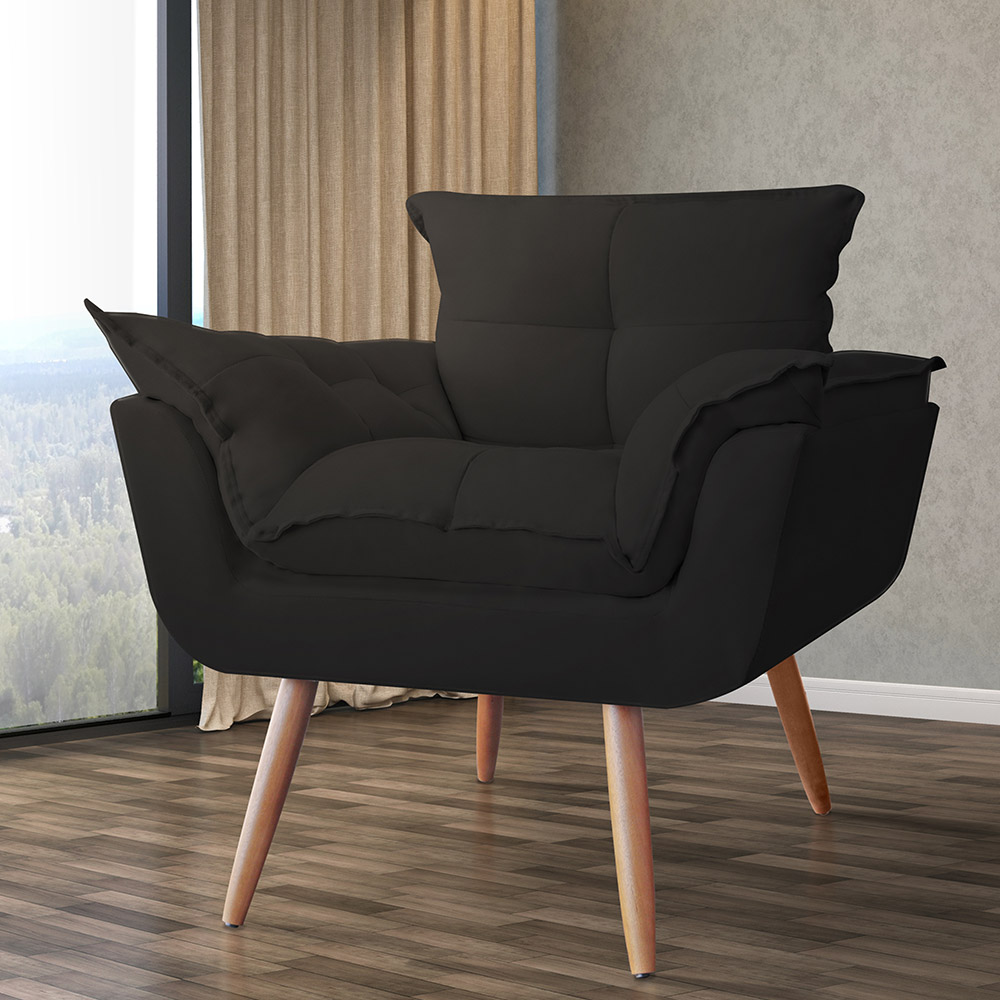 Combo 02 Poltronas Decorativa Opalla Pés Palito Suede Preto - DS Estofados