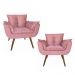 Combo 02 Poltronas Decorativa Opalla Pés Palito Suede Rosa - DS Estofados