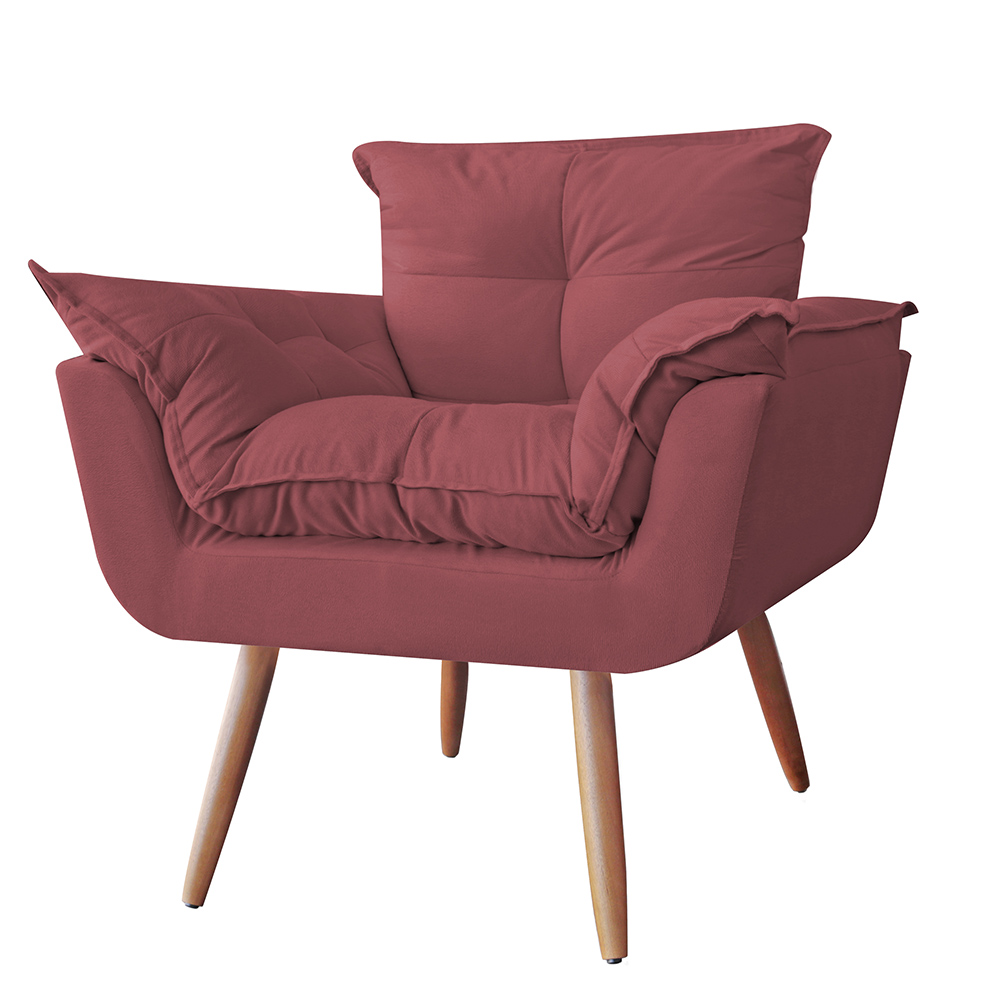 Combo 02 Poltronas Decorativa Opalla Pés Palito Suede Vermelho - DS Estofados