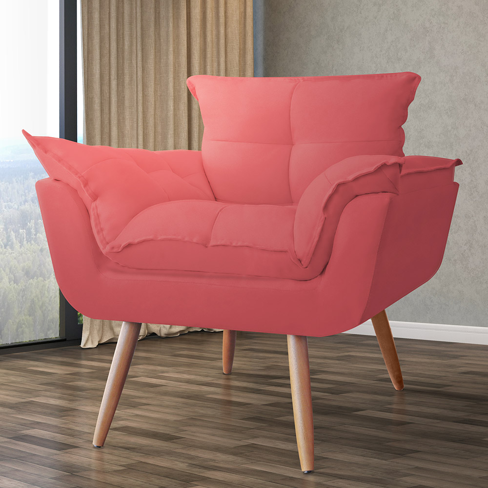 Combo 02 Poltronas Decorativa Opalla Pés Palito Suede Vermelho - DS Estofados
