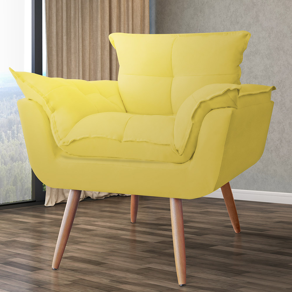 Combo 02 Poltronas Decorativa Opalla Suede Amarelo - DS Estofados