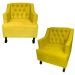 Combo 02 Poltronas Decorativa Pés Luis XV Gênises Encosto Estilo Capitonê Suede Amarelo - DS Estofados