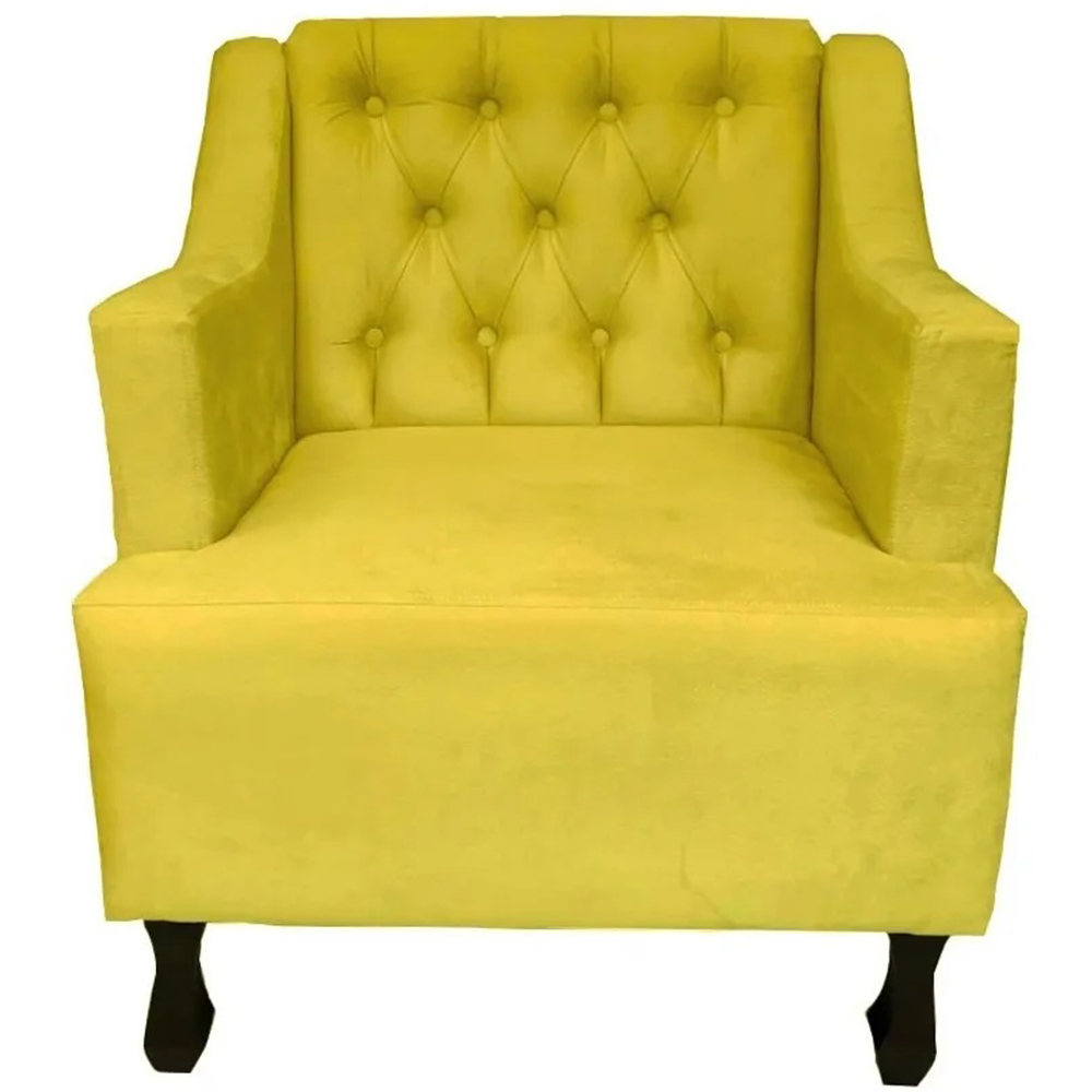 Combo 02 Poltronas Decorativa Pés Luis XV Gênises Encosto Estilo Capitonê Suede Amarelo - DS Estofados