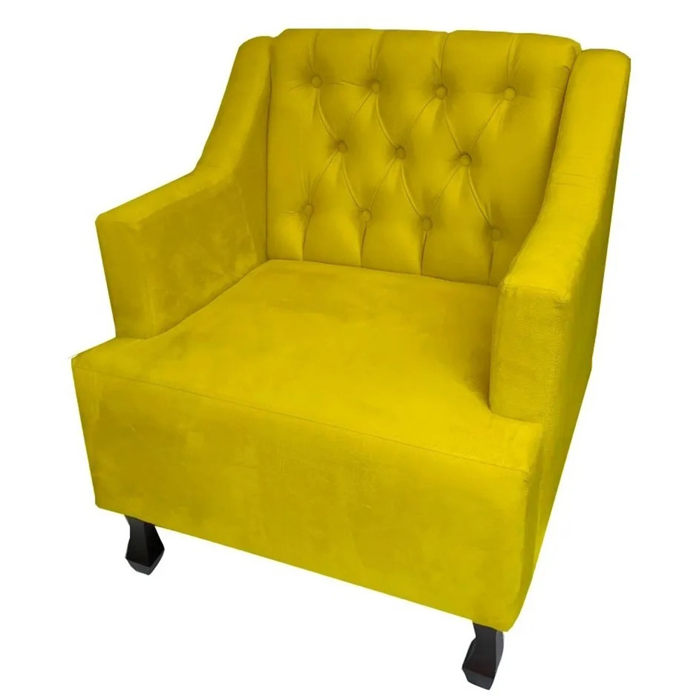 Combo 02 Poltronas Decorativa Pés Luis XV Gênises Encosto Estilo Capitonê Suede Amarelo - DS Estofados