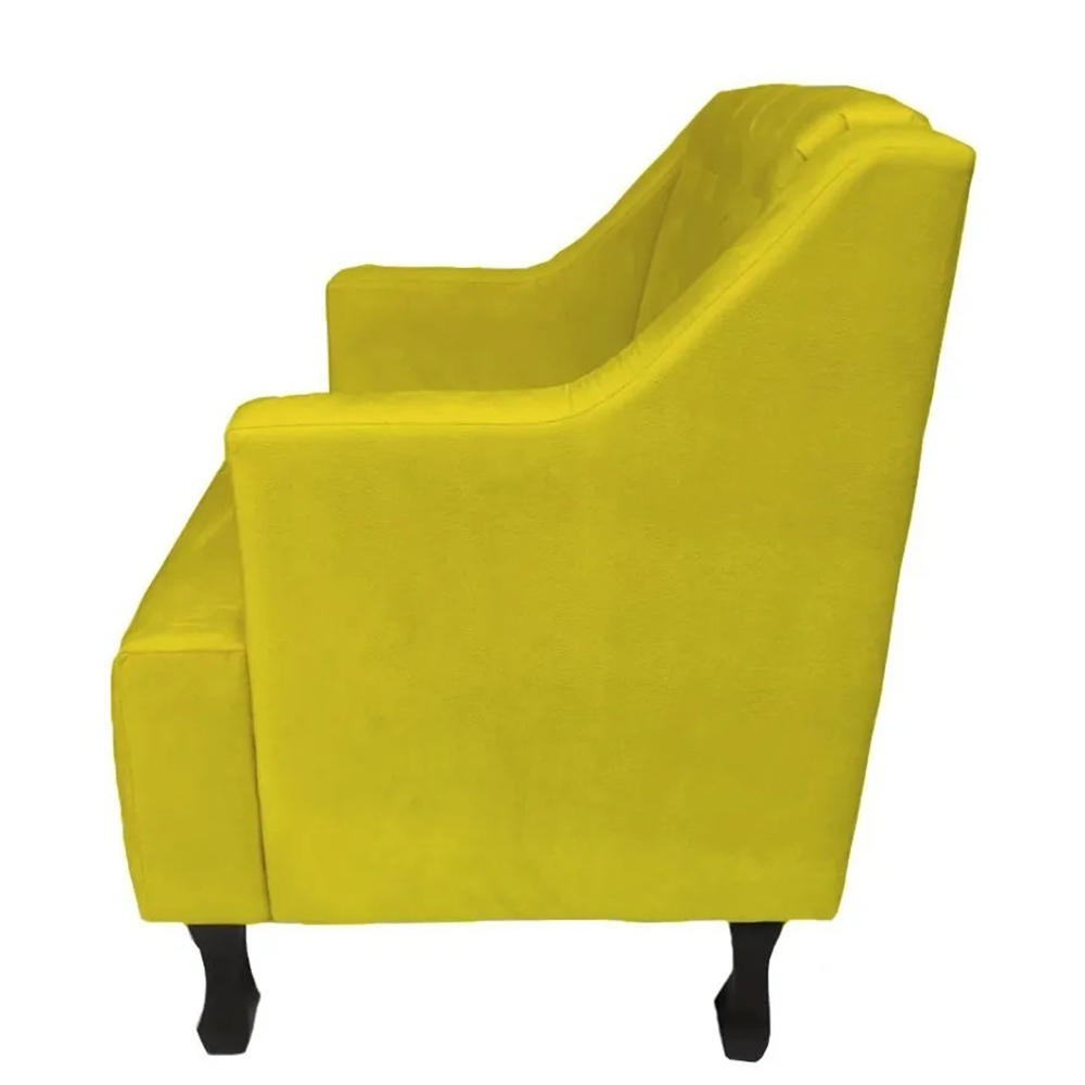 Combo 02 Poltronas Decorativa Pés Luis XV Gênises Encosto Estilo Capitonê Suede Amarelo - DS Estofados