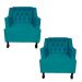 Combo 02 Poltronas Decorativa Pés Luis XV Gênises Encosto Estilo Capitonê Suede Azul Turquesa - DS Estofados