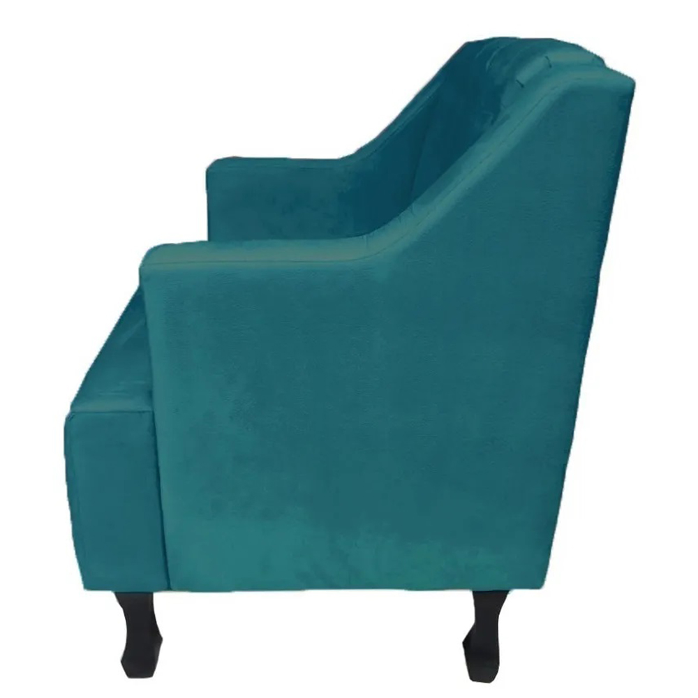 Combo 02 Poltronas Decorativa Pés Luis XV Gênises Encosto Estilo Capitonê Suede Azul Turquesa - DS Estofados