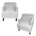 Combo 02 Poltronas Decorativa Pés Luis XV Gênises Encosto Estilo Capitonê Suede Branco - DS Estofados