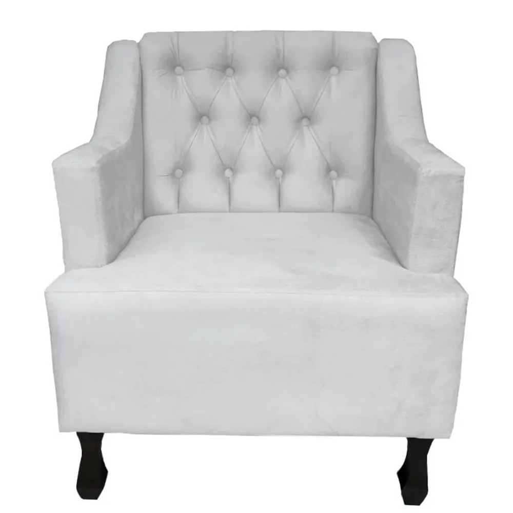 Combo 02 Poltronas Decorativa Pés Luis XV Gênises Encosto Estilo Capitonê Suede Branco - DS Estofados