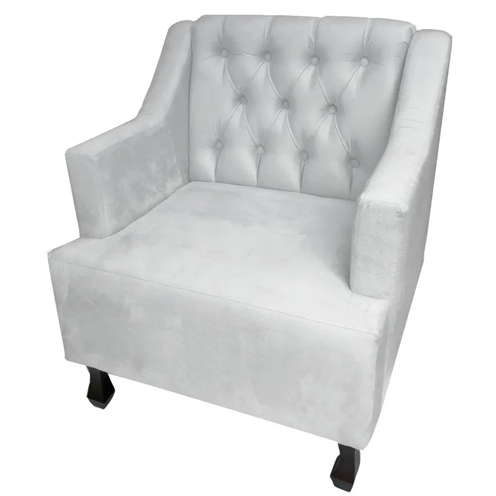 Combo 02 Poltronas Decorativa Pés Luis XV Gênises Encosto Estilo Capitonê Suede Branco - DS Estofados