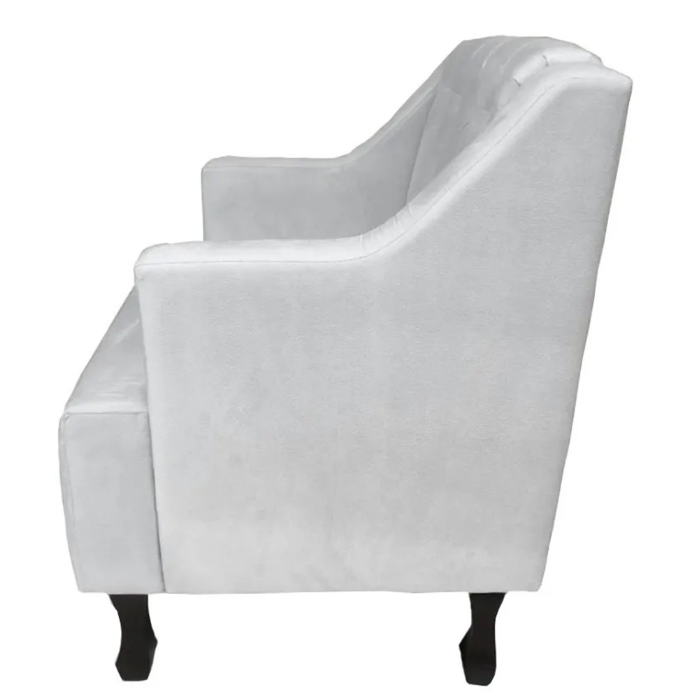 Combo 02 Poltronas Decorativa Pés Luis XV Gênises Encosto Estilo Capitonê Suede Branco - DS Estofados
