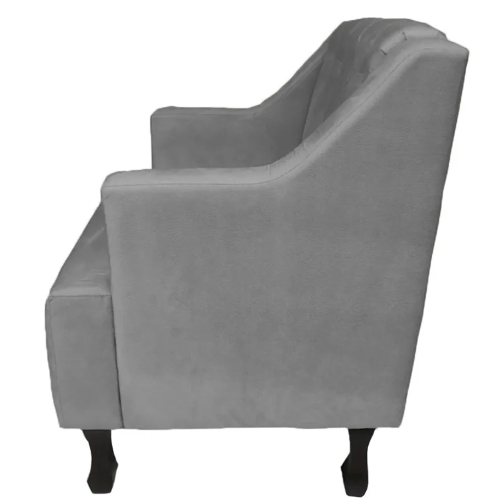 Combo 02 Poltronas Decorativa Pés Luis XV Gênises Encosto Estilo Capitonê Suede Cinza - DS Estofados