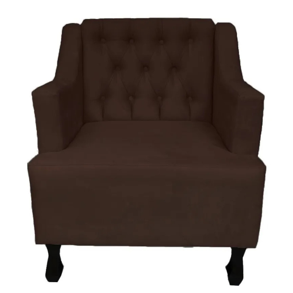 Combo 02 Poltronas Decorativa Pés Luis XV Gênises Encosto Estilo Capitonê Suede Marrom - DS Estofados