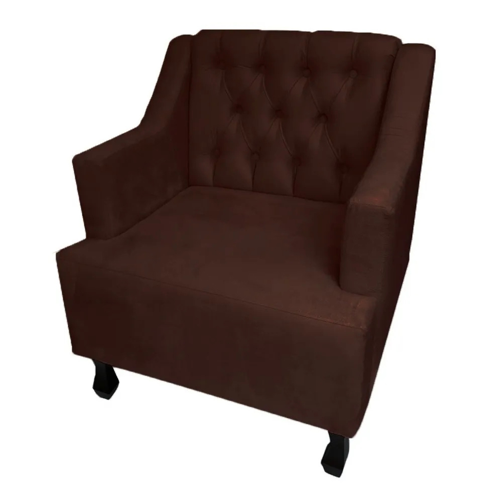 Combo 02 Poltronas Decorativa Pés Luis XV Gênises Encosto Estilo Capitonê Suede Marrom - DS Estofados