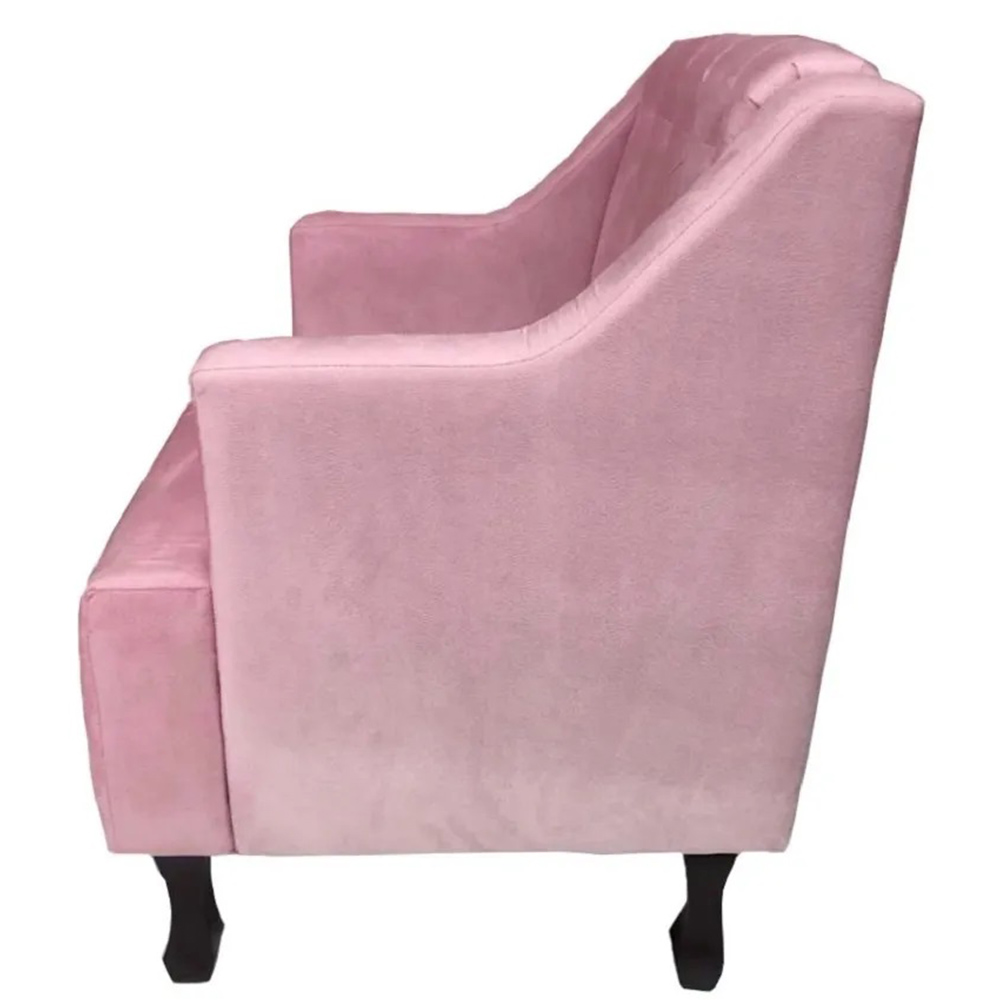 Combo 02 Poltronas Decorativa Pés Luis XV Gênises Encosto Estilo Capitonê Suede Rosa - DS Estofados