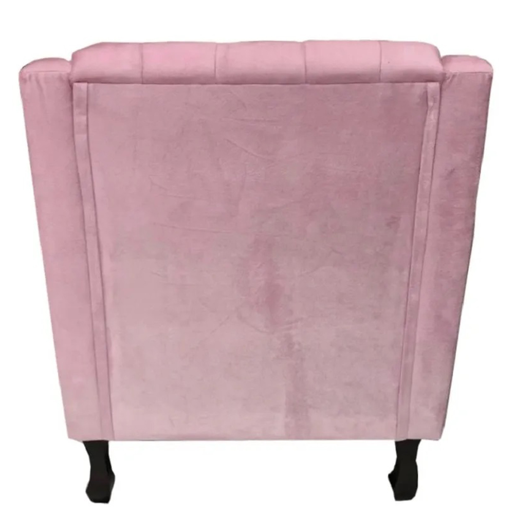 Combo 02 Poltronas Decorativa Pés Luis XV Gênises Encosto Estilo Capitonê Suede Rosa - DS Estofados