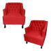 Combo 02 Poltronas Decorativa Pés Luis XV Gênises Encosto Estilo Capitonê Suede Vermelho - DS Estofados