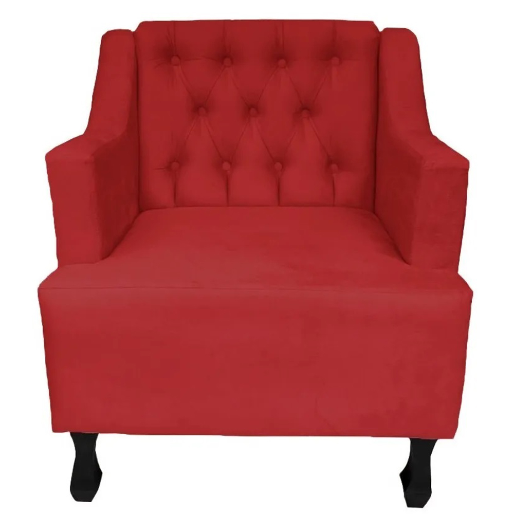 Combo 02 Poltronas Decorativa Pés Luis XV Gênises Encosto Estilo Capitonê Suede Vermelho - DS Estofados