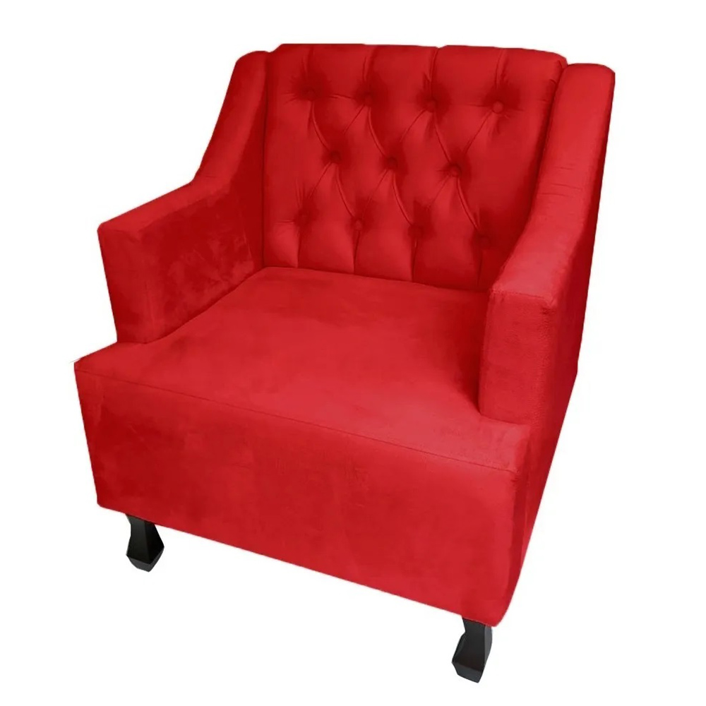 Combo 02 Poltronas Decorativa Pés Luis XV Gênises Encosto Estilo Capitonê Suede Vermelho - DS Estofados