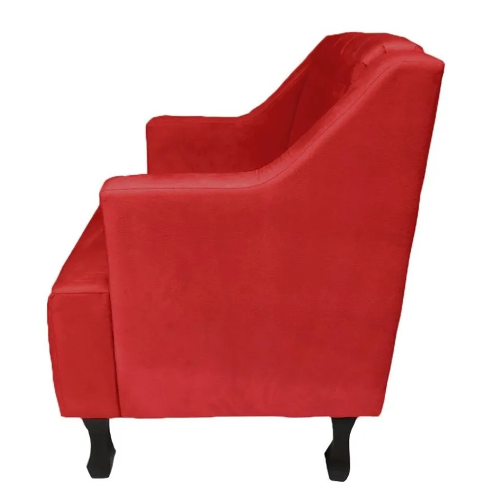 Combo 02 Poltronas Decorativa Pés Luis XV Gênises Encosto Estilo Capitonê Suede Vermelho - DS Estofados