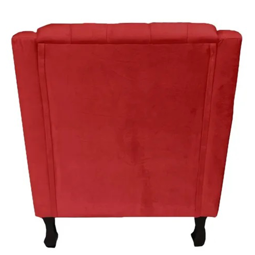 Combo 02 Poltronas Decorativa Pés Luis XV Gênises Encosto Estilo Capitonê Suede Vermelho - DS Estofados