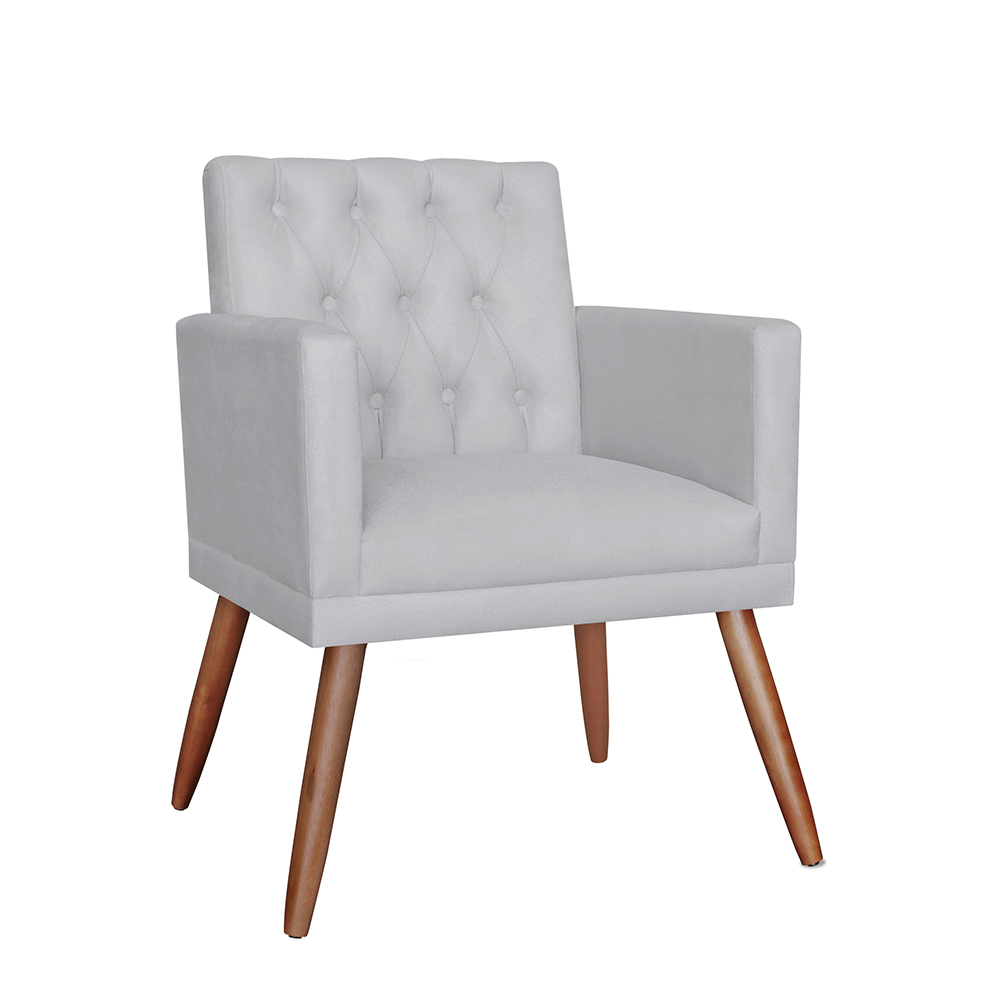 Combo 02 Poltronas Decorativa Pés Palito Nina Encosto Estilo Capitonê Branco - DS Estofados