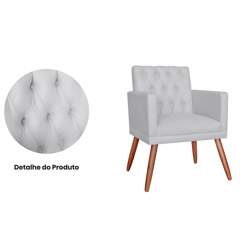 Combo 02 Poltronas Decorativa Pés Palito Nina Encosto Estilo Capitonê Branco - DS Estofados