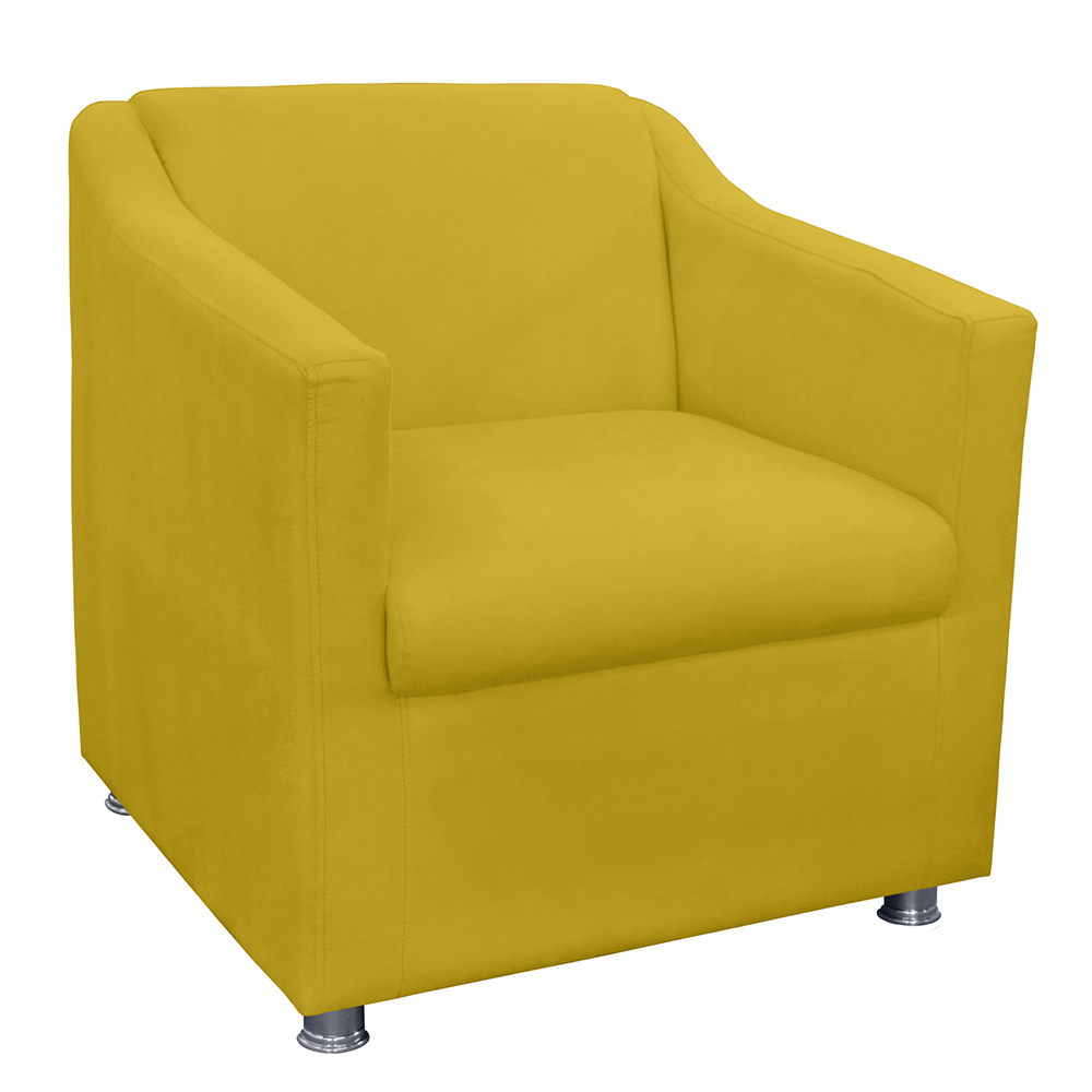 Combo 02 Poltronas Decorativa Tilla Pés Cromados Suede Amarelo - DS Estofados