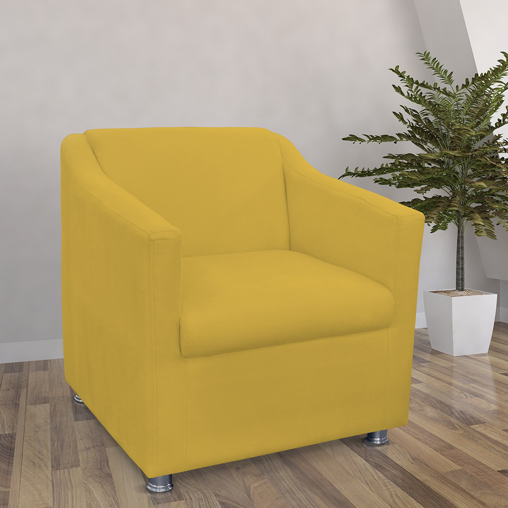 Combo 02 Poltronas Decorativa Tilla Pés Cromados Suede Amarelo - DS Estofados