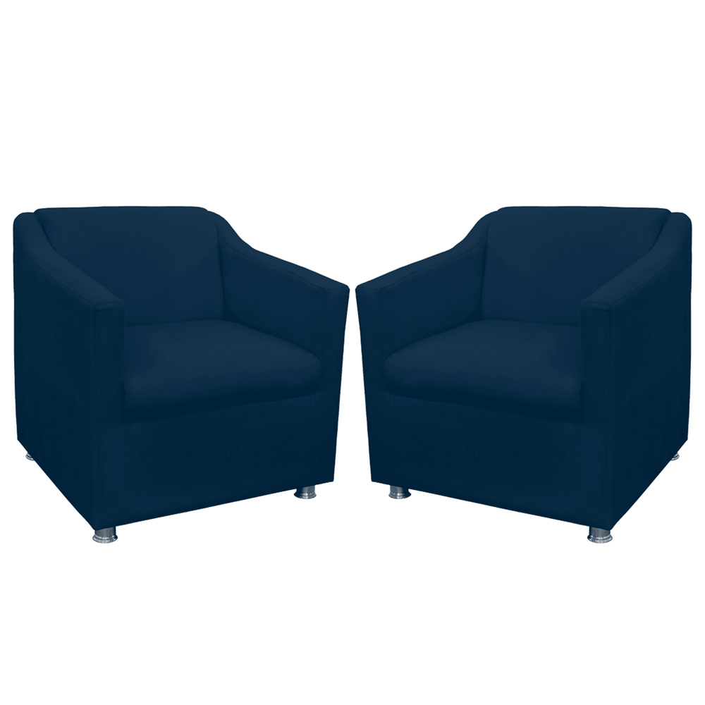 Combo 02 Poltronas Decorativa Tilla Pés Cromados Suede Azul Marinho - DS Estofados