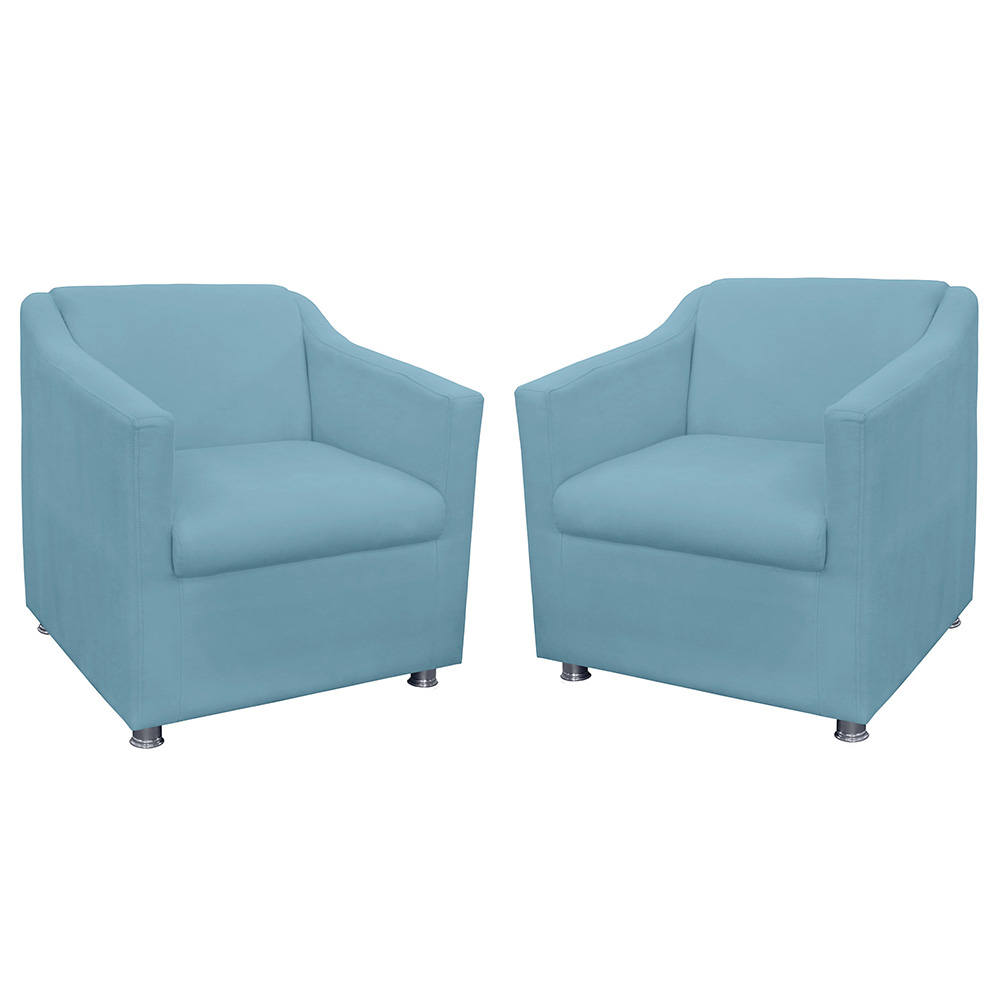 Combo 02 Poltronas Decorativa Tilla Pés Cromados Suede Azul Turquesa - DS Estofados