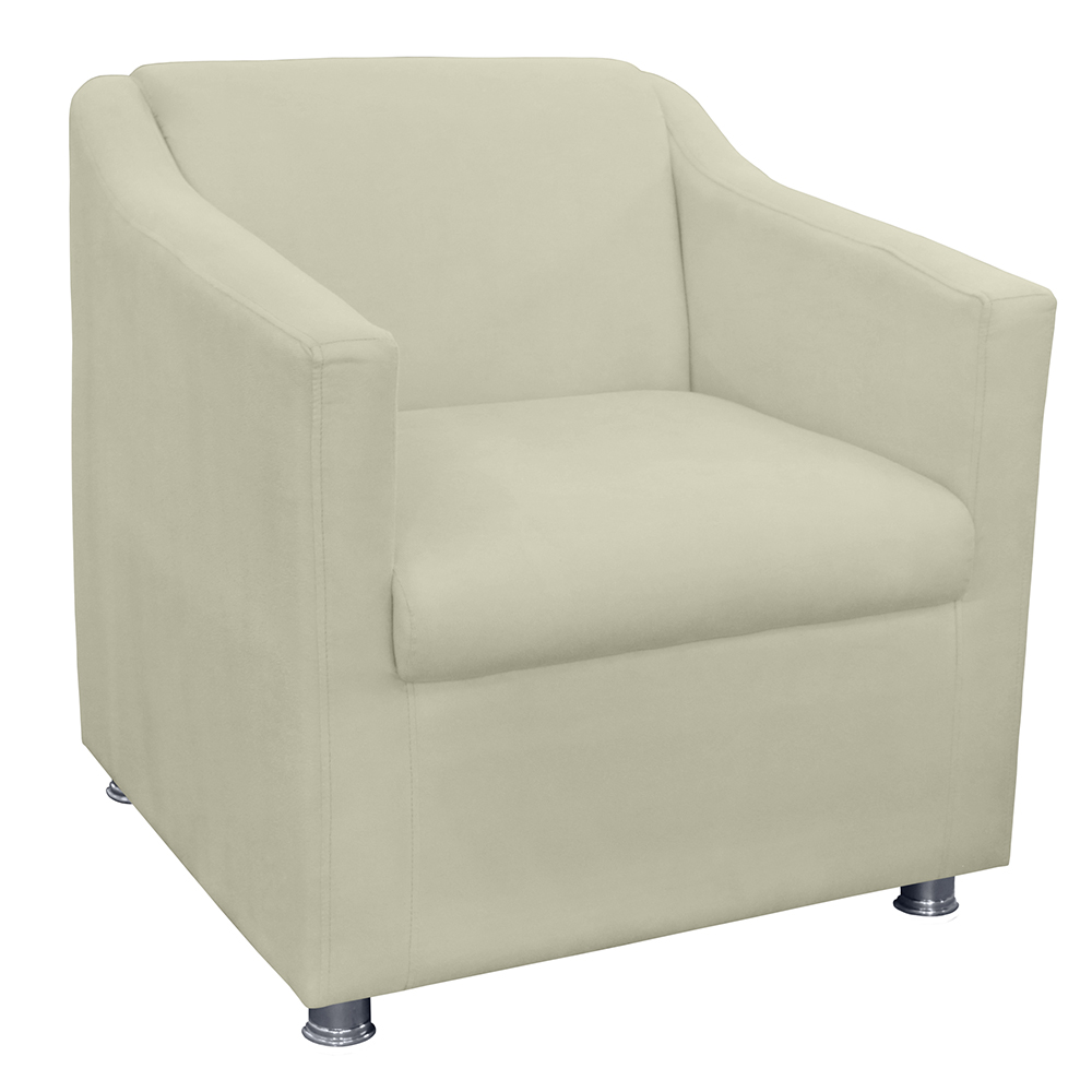 Combo 02 Poltronas Decorativa Tilla Pés Cromados Suede Bege - DS Estofados