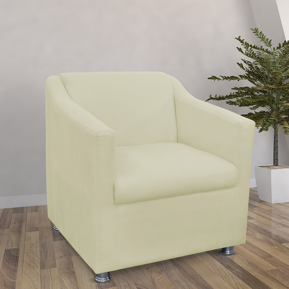 Combo 02 Poltronas Decorativa Tilla Pés Cromados Suede Bege - DS Estofados
