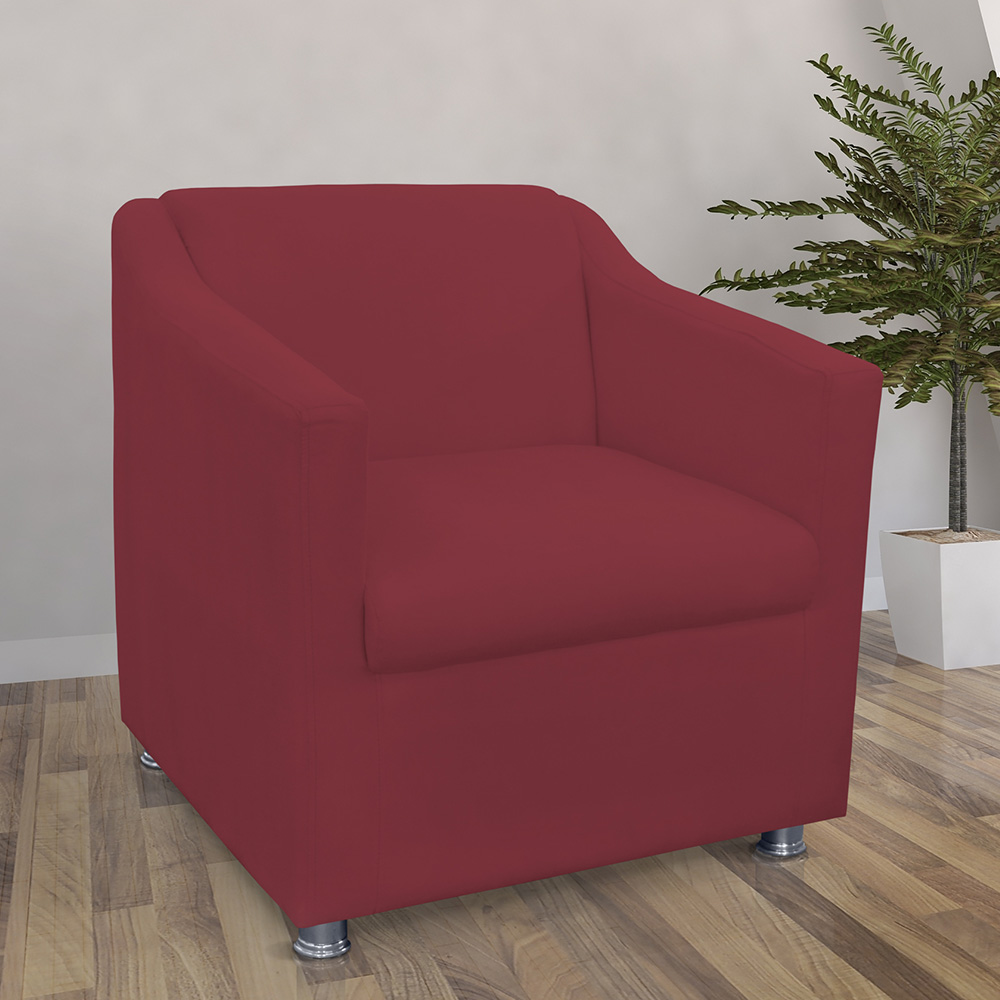 Combo 02 Poltronas Decorativa Tilla Pés Cromados Suede Bordô - DS Estofados