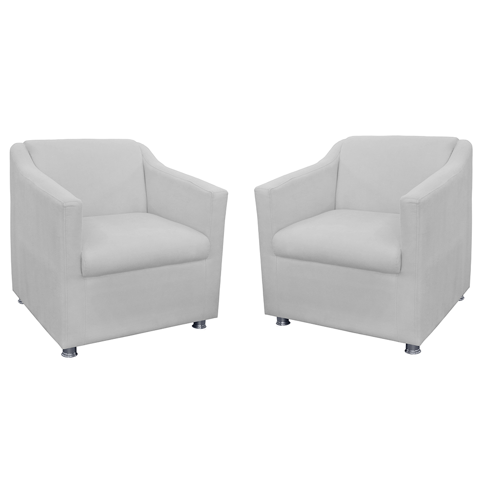 Combo 02 Poltronas Decorativa Tilla Pés Cromados Suede Branco - DS Estofados