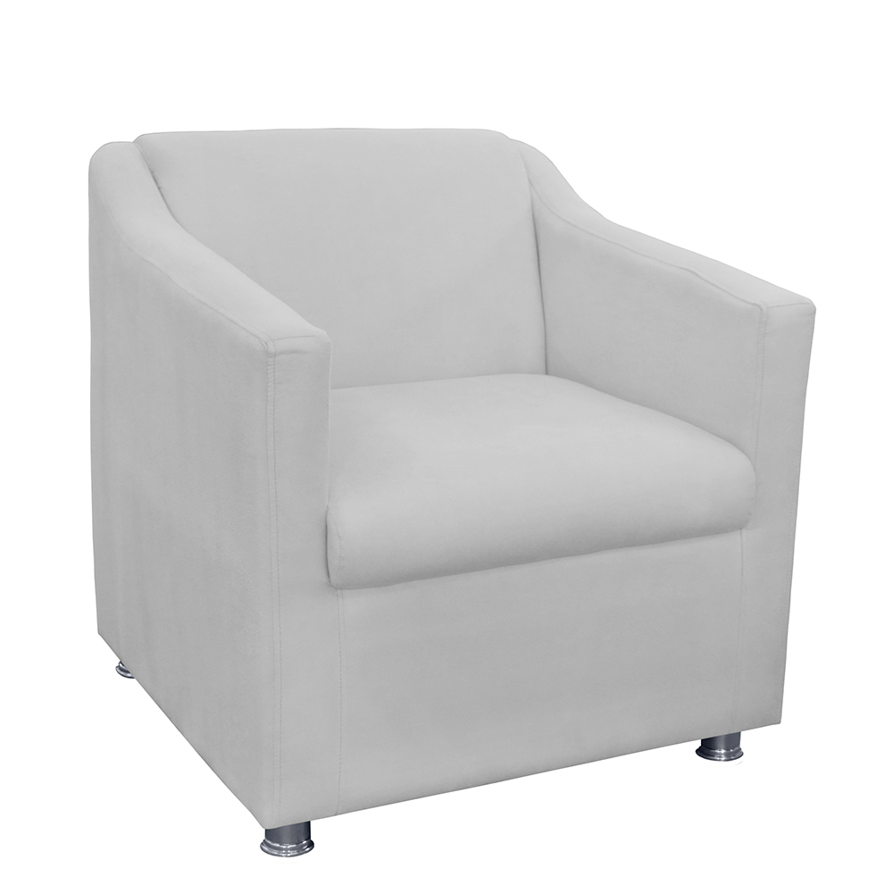 Combo 02 Poltronas Decorativa Tilla Pés Cromados Suede Branco - DS Estofados