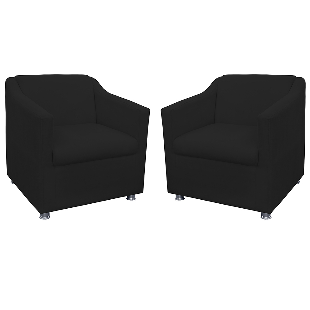Combo 02 Poltronas Decorativa Tilla Pés Cromados Suede Preto - DS Estofados