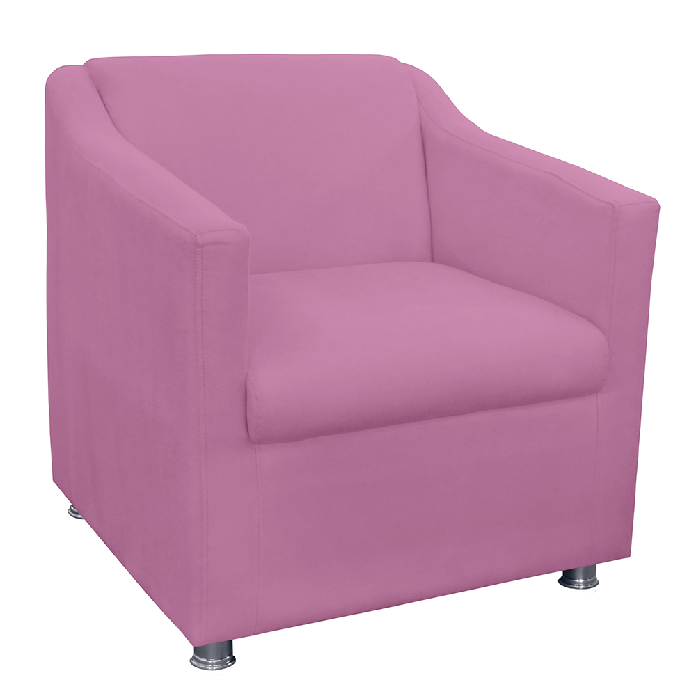 Combo 02 Poltronas Decorativa Tilla Pés Cromados Suede Rosa - DS Estofados