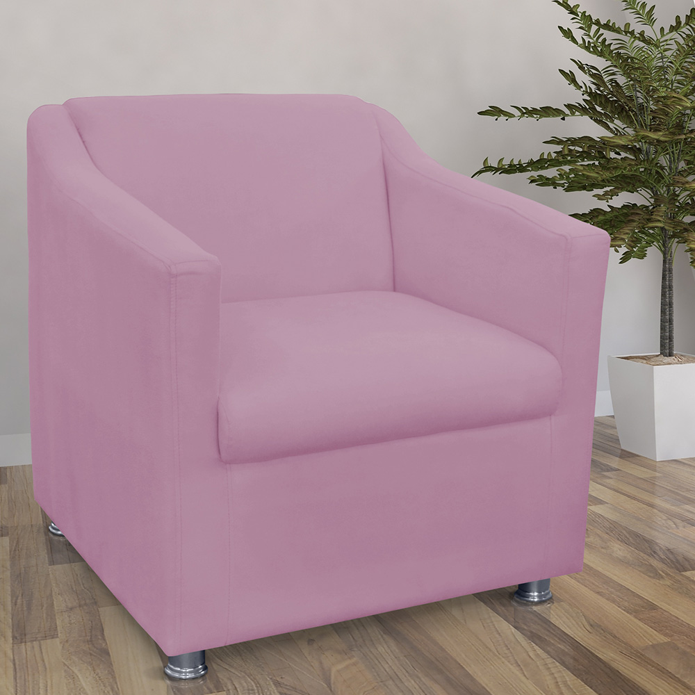Combo 02 Poltronas Decorativa Tilla Pés Cromados Suede Rosa - DS Estofados